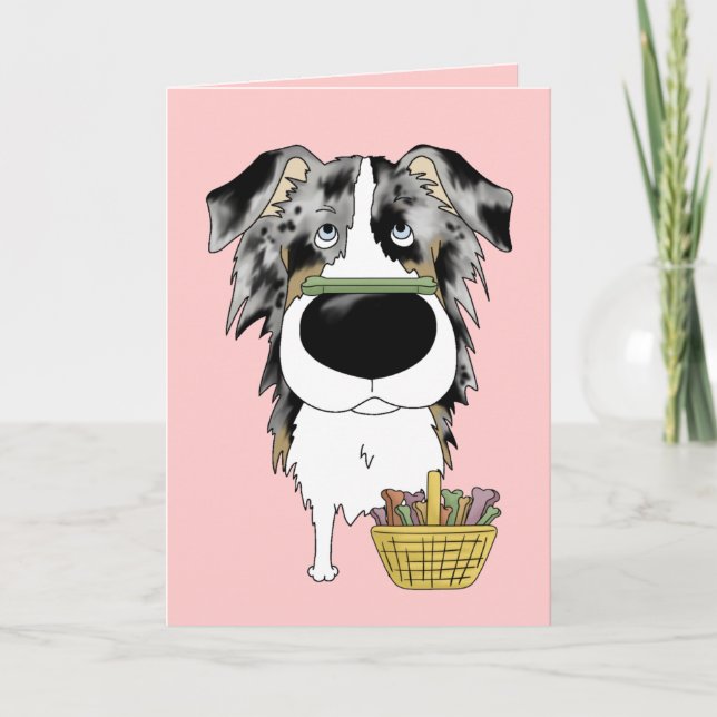 Blue Merle Aussie - Easter Bone Hunt, Anyone? Holiday Card (Front)