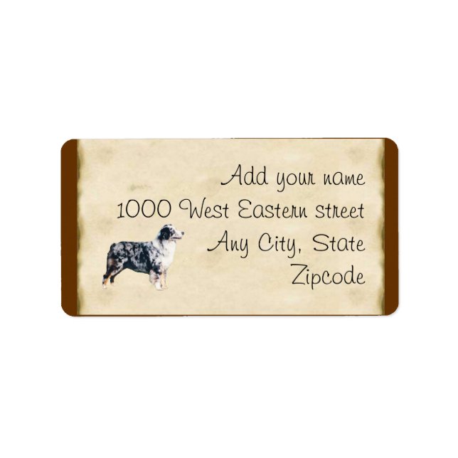 Blue Merle Aussie on Parchment Label (Front)