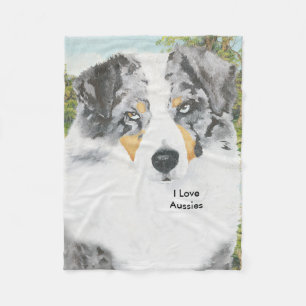 Blue Merle Aussie Portrait Fleece Blanket