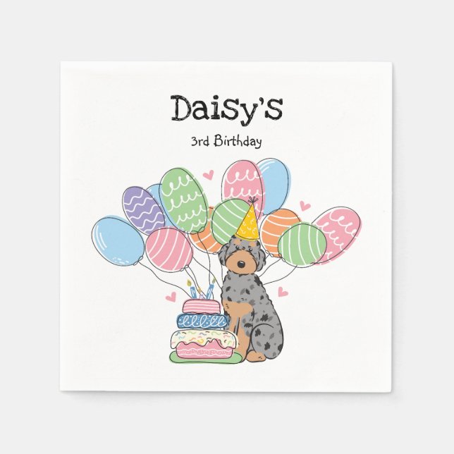 Blue Merle Aussiedoodle Dog Birthday Party Paper  Napkin (Front)