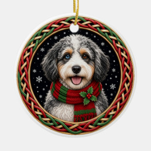 Blue Merle Aussiedoodle Scarf Celtic Christmas Ceramic Tree Decoration