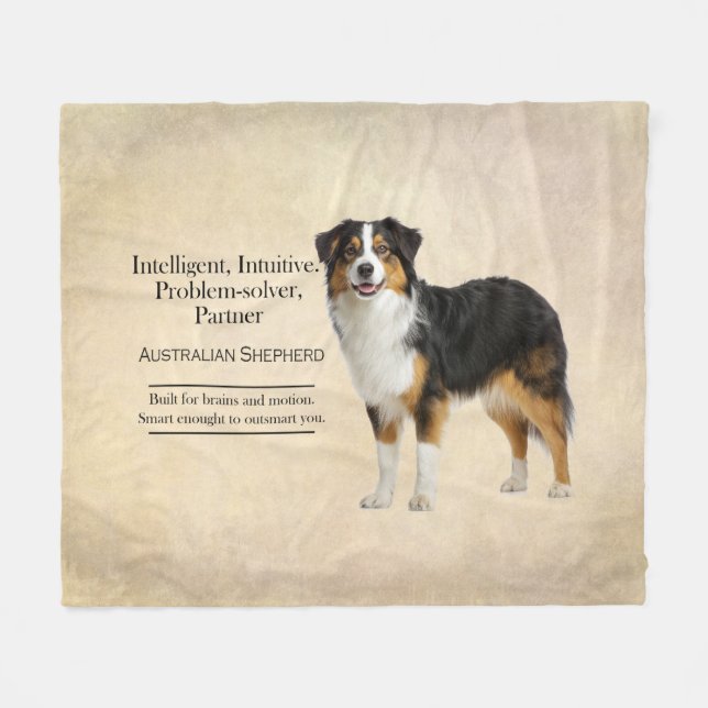 Blue Merle Australian Shepherd Intelligence Fleece Blanket (Front (Horizontal))