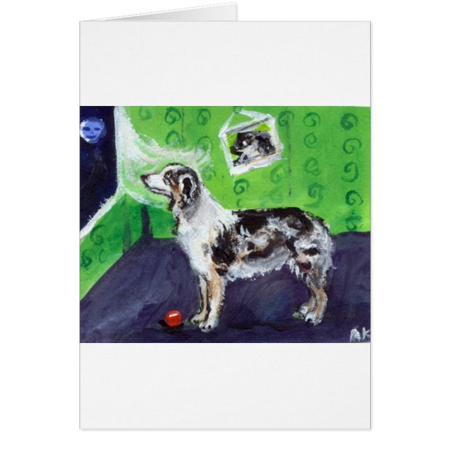 Blue Merle Australian Shepherd senses smiling moon (Front)