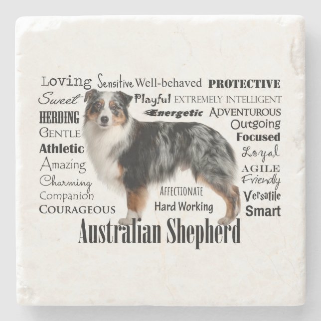 Blue Merle Australian Shepherd Stone Coaster (Front)