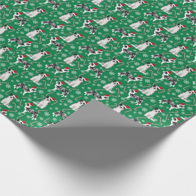 Blue Merle Border Collie Christmas Dog Wrapping Paper (Corner)