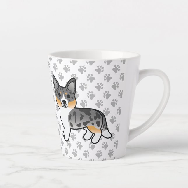 Blue Merle Cardigan Welsh Corgi Cartoon Dog & Paws Latte Mug (Right)