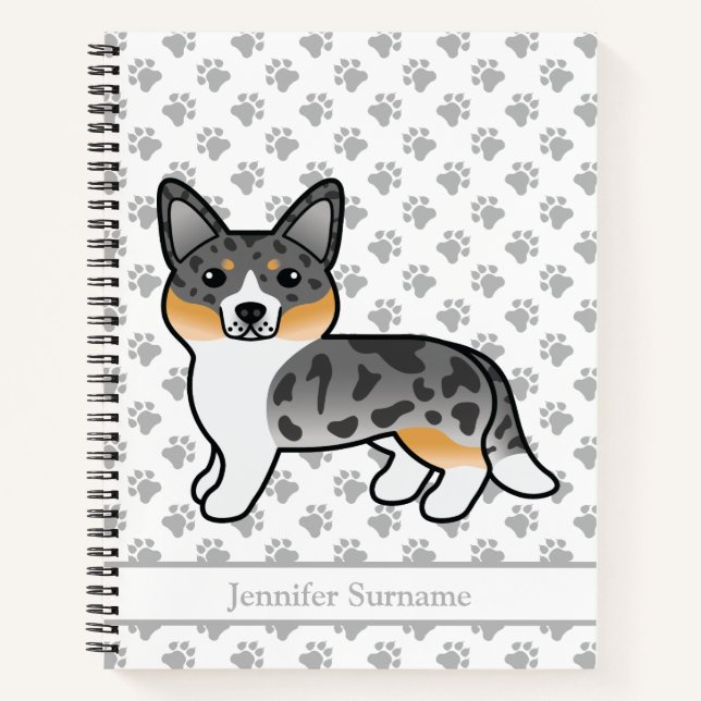 Blue Merle Cardigan Welsh Corgi Dog & Custom Text Notebook (Front)