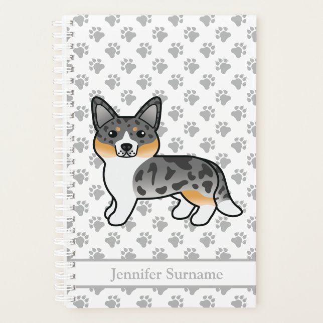 Blue Merle Cardigan Welsh Corgi Dog & Text Planner (Front)