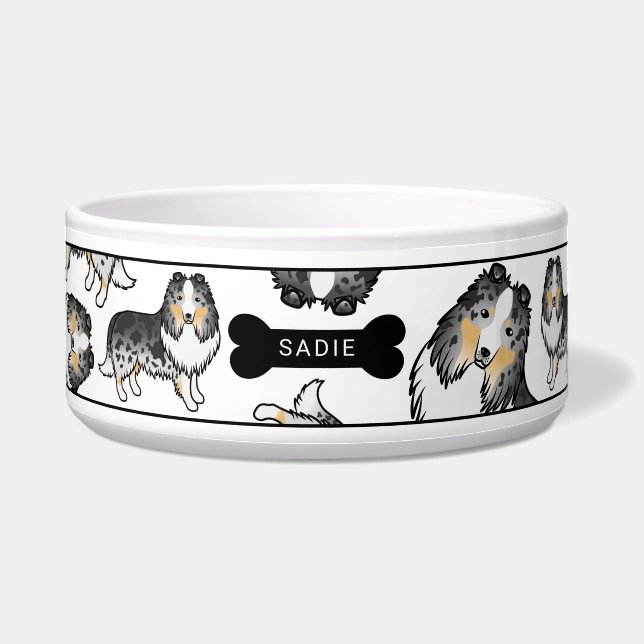 Blue Merle Cartoon Sheltie Dogs Pattern & Name (Front)