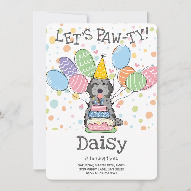 Blue Merle Cockapoo Cavapoo Dog Birthday Party Invitation (Front)