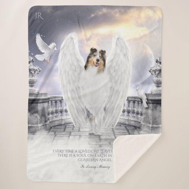 Blue Merle Collie Angel Memorial, Heaven Balcony - Sherpa Blanket (Front)