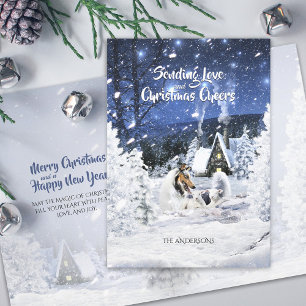 Blue Merle Collie & Lambs in White Xmas Night - Holiday Card