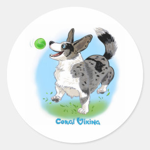 Blue merle Corgi with Ball Classic Round Sticker