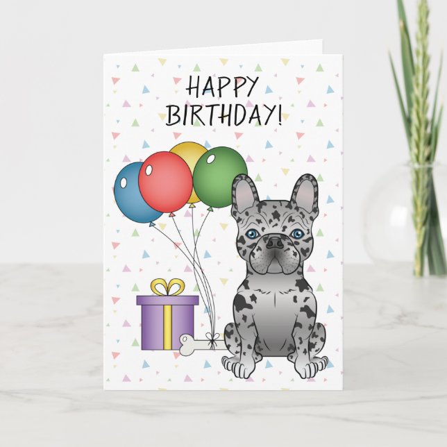 Blue Merle French Bulldog Cute Dog Happy Birthday Card (Front)