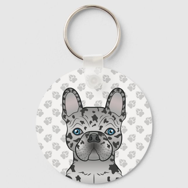 Blue Merle French Bulldog / Frenchie Cartoon Dog Key Ring (Front)