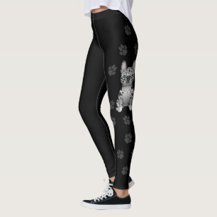 Blue Merle French Bulldog Frenchie Cute Dog & Paws Leggings