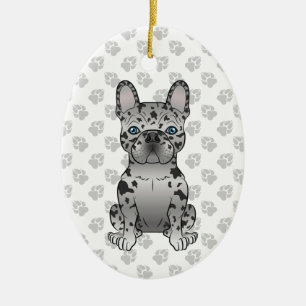 Blue Merle French Bulldog Frenchie Cute Dog & Text Ceramic Tree Decoration