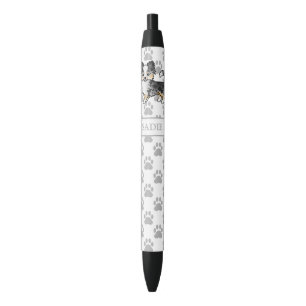 Blue Merle Long Coat Chihuahua Cartoon Dog & Name Black Ink Pen