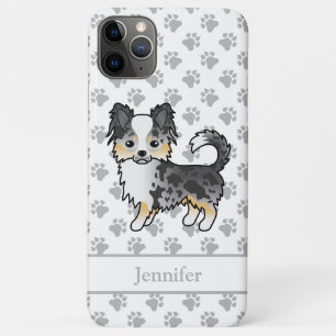 Blue Merle Long Coat Chihuahua Cartoon Dog & Name iPhone 11 Pro Max Case