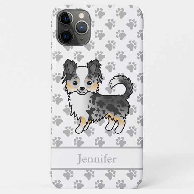 Blue Merle Long Coat Chihuahua Cartoon Dog & Name Case-Mate iPhone Case (Back)
