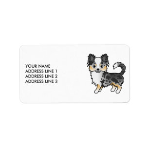 Blue Merle Long Coat Chihuahua Cute Cartoon Dog Label