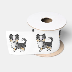 Blue Merle Long Coat Chihuahua Cute Cartoon Dog Satin Ribbon