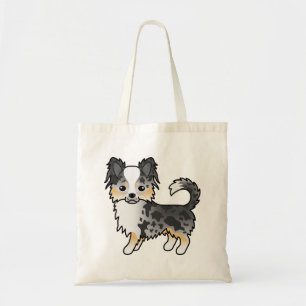 Blue Merle Long Coat Chihuahua Cute Cartoon Dog Tote Bag
