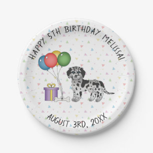 Blue Merle Mini Goldendoodle Cartoon Dog Birthday Paper Plate