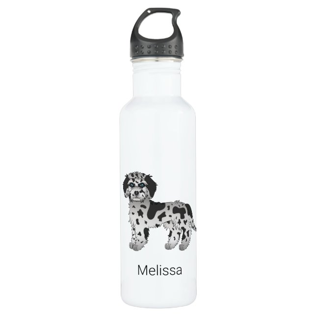 Blue Merle Mini Goldendoodle Cartoon Dog & Name 710 Ml Water Bottle (Front)