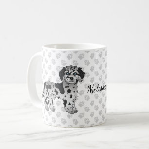 Blue Merle Mini Goldendoodle Cartoon Dog & Name Coffee Mug