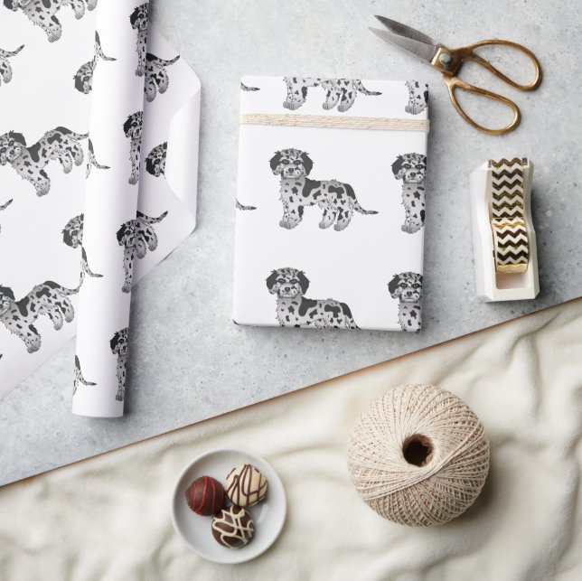 Blue Merle Mini Goldendoodle Cartoon Dog Pattern Wrapping Paper (Crafts)