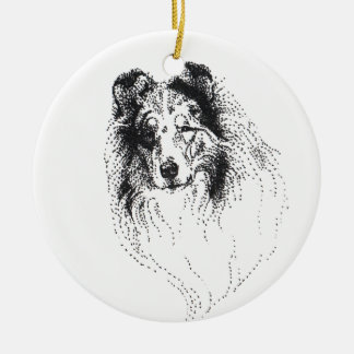 Blue Merle Rough Collie Ceramic Tree Decoration