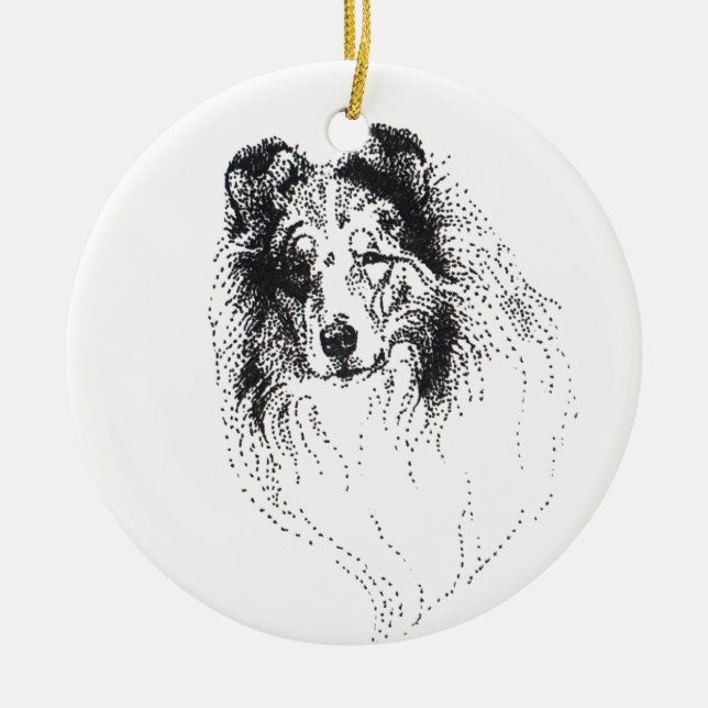 Blue Merle Rough Collie Ceramic Tree Decoration (Front)