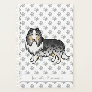 Blue Merle Rough Collie Cute Cartoon Dog & Name Planner