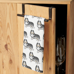 Blue Merle Rough Collie Cute Cartoon Dog Pattern Tea Towel