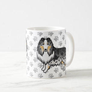 Blue Merle Rough Collie Cute Cartoon Dog & Paws Coffee Mug