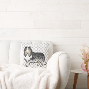 Blue Merle Rough Collie Cute Cartoon Dog & Paws Cushion