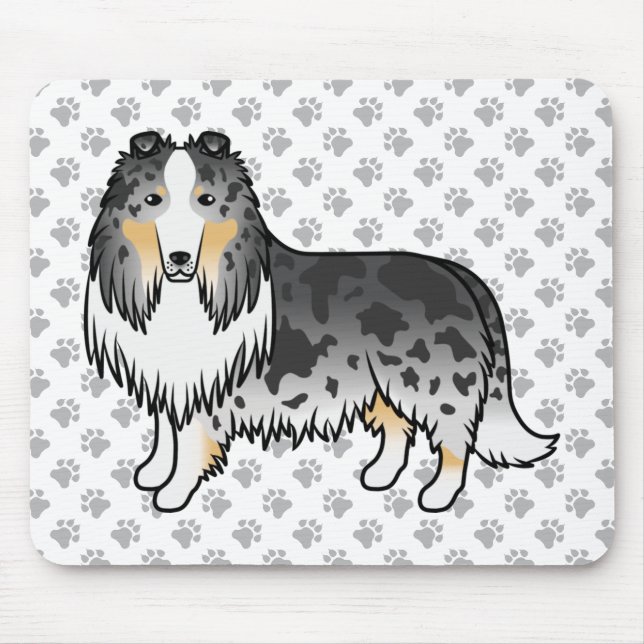 Blue Merle Rough Collie Cute Cartoon Dog & Paws Mouse Mat (Front)