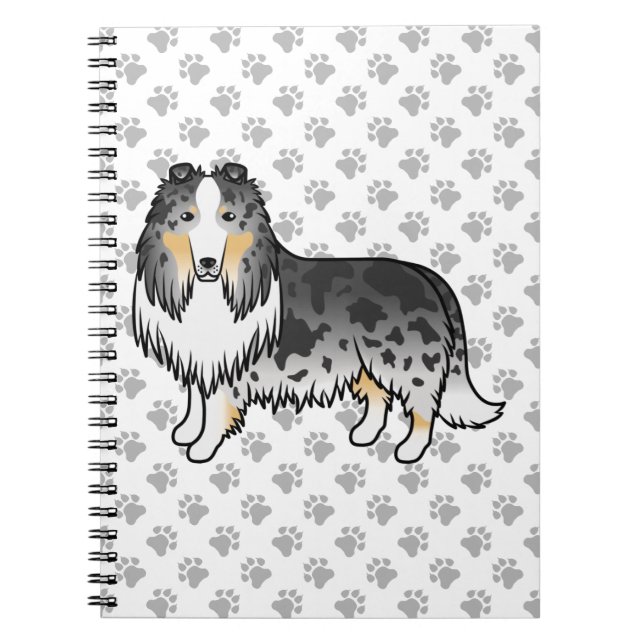 Blue Merle Rough Collie Cute Cartoon Dog & Paws Notebook (Front)
