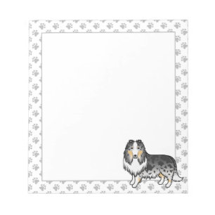 Blue Merle Rough Collie Cute Cartoon Dog & Paws Notepad