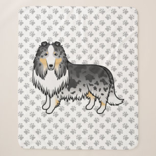 Blue Merle Rough Collie Cute Cartoon Dog & Paws Sherpa Blanket