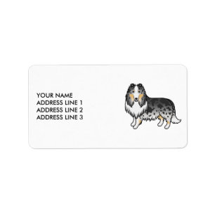Blue Merle Rough Collie Cute Cartoon Dog & Text Label