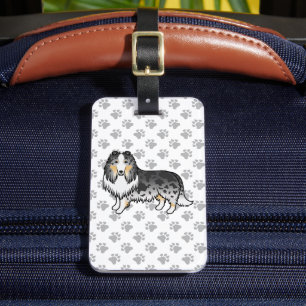 Blue Merle Rough Collie Cute Cartoon Dog & Text Luggage Tag