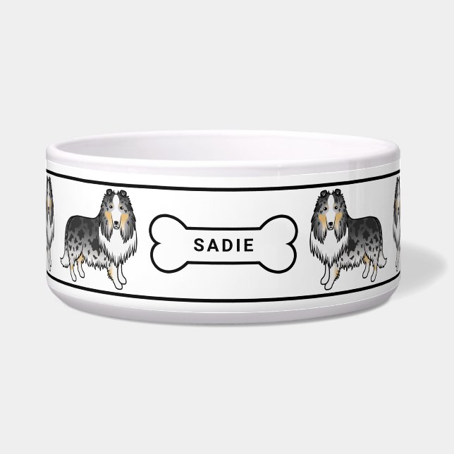 Blue Merle Rough Collie Dogs With Bone & Name (Front)