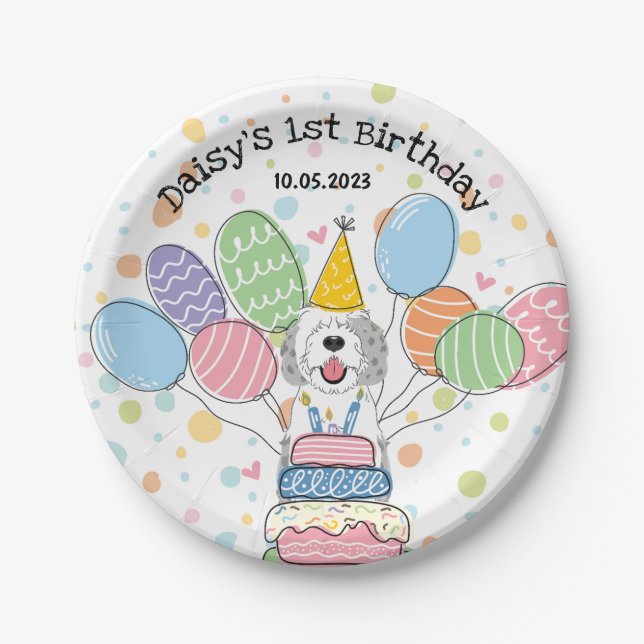 Blue Merle Sheepadoodle Dog Birthday  Paper Plate (Front)