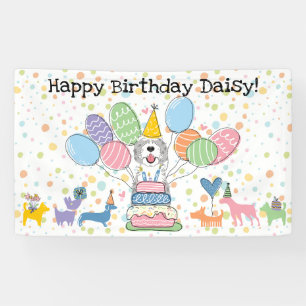 Blue Merle Sheepadoodle Dog  Birthday Party Banner