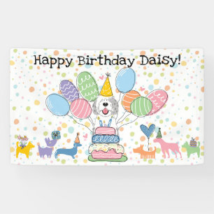 Blue Merle Sheepadoodle Dog Birthday Party Banner