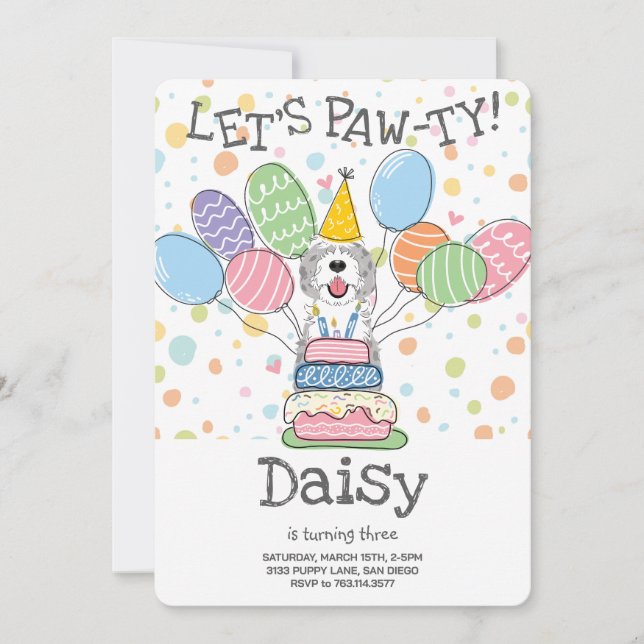 Blue & Merle Sheepadoodle Dog Birthday Party  Invitation (Front)