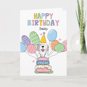 Blue Merle Sheepadoodle Dog Happy Birthday Card