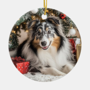 Blue Merle Sheltie Christmas Ceramic Tree Decoration